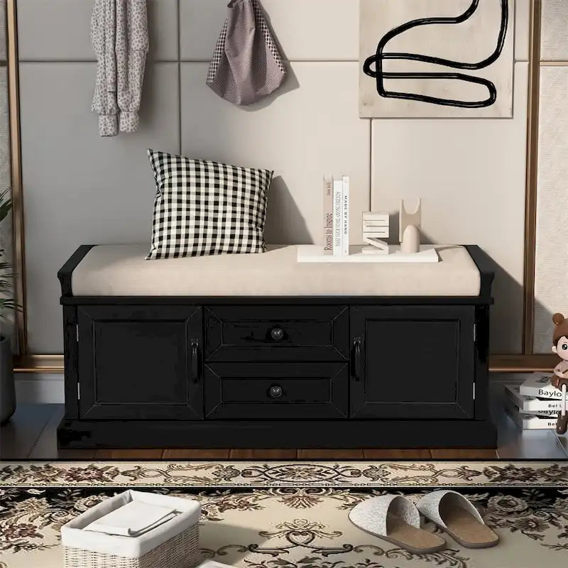 Banc de rangement avec coussin amovible