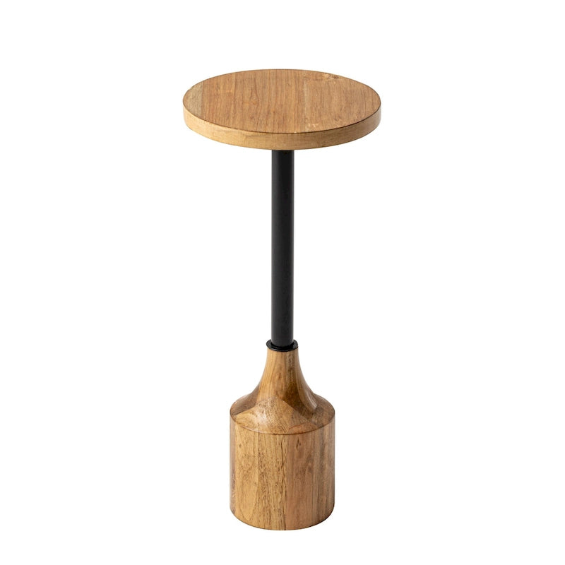 Table d'appoint sur pied de style ferme, Table d'appoint rustique en bois avec base, Table basse ronde pour petit salon