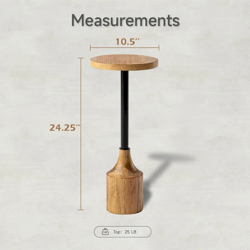 Table d'appoint sur pied de style ferme, Table d'appoint rustique en bois avec base, Table basse ronde pour petit salon