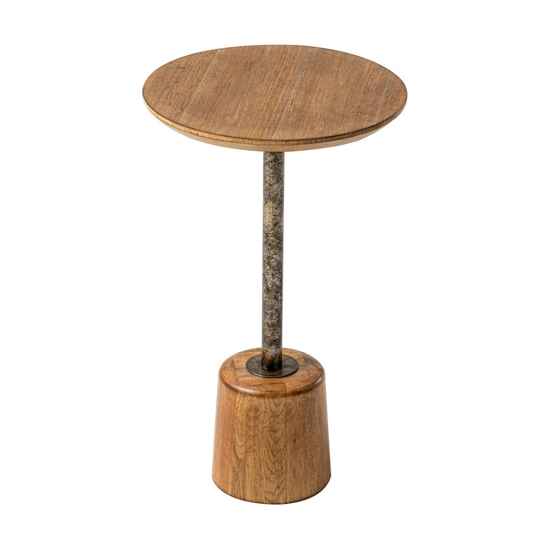 Table d'appoint sur pied de style ferme, Table d'appoint rustique en bois avec base, Table basse ronde pour petit salon
