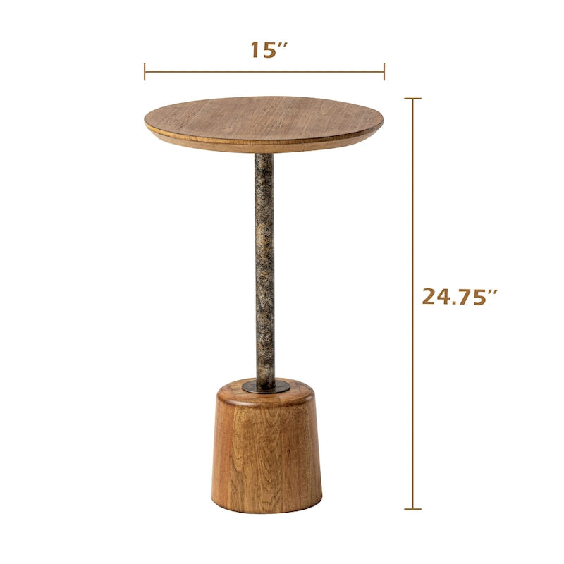 Table d'appoint sur pied de style ferme, Table d'appoint rustique en bois avec base, Table basse ronde pour petit salon