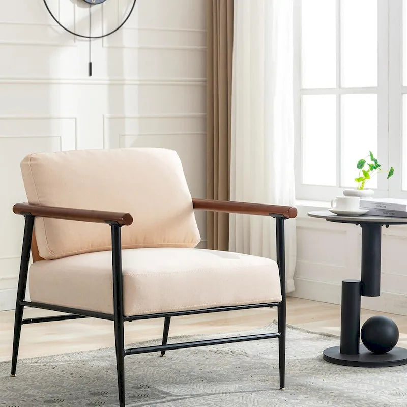 Accent Chair Mid Century Modern Chair Linen Fabric Living Room Lounge Chair with Overstuffed Back Pillow Reading Side Chair