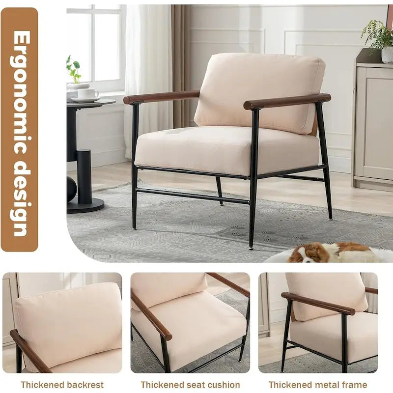 Fauteuil d'appoint, chaise moderne du milieu du siècle en tissu de lin pour salon, chaise de lecture avec coussin de dossier surdimensionné