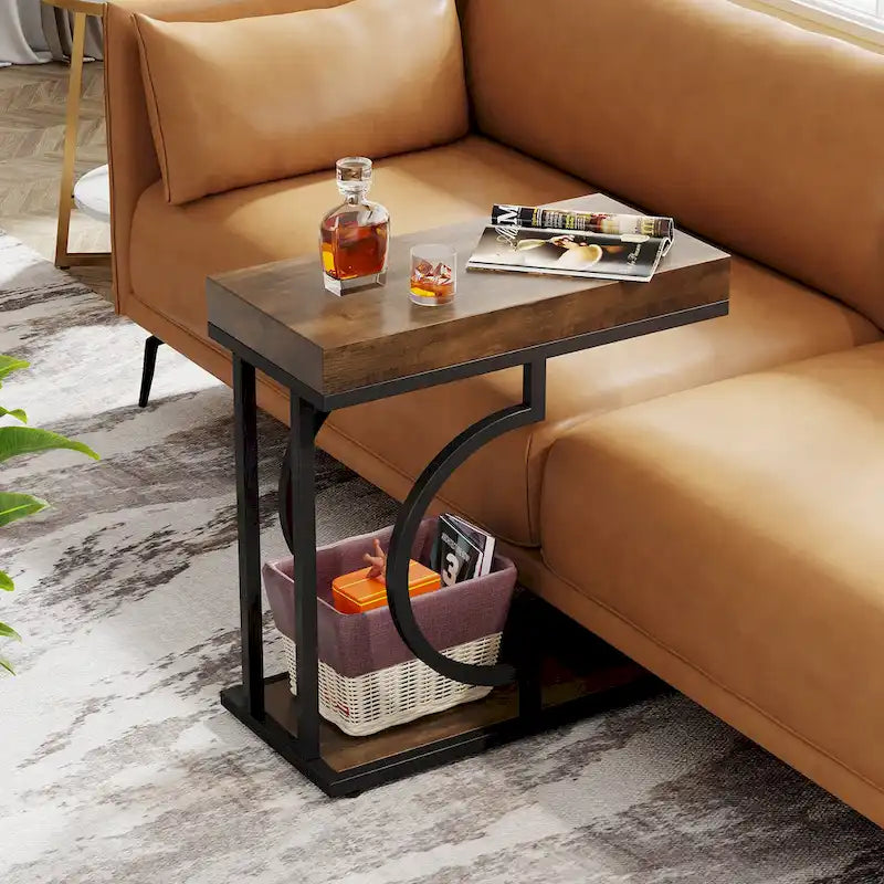 Table d'appoint étroite blanche et dorée, table d'appoint en forme de C, table de chevet moderne, petite table d'appoint pour canapé de salon