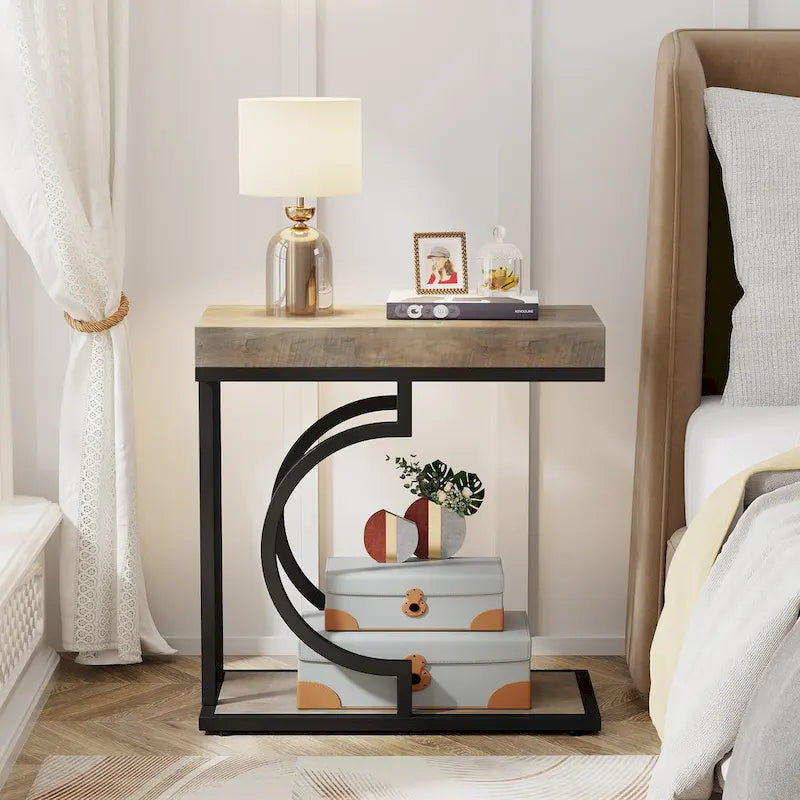 Table d'appoint étroite blanche et dorée, table d'appoint en forme de C, table de chevet moderne, petite table d'appoint pour canapé de salon