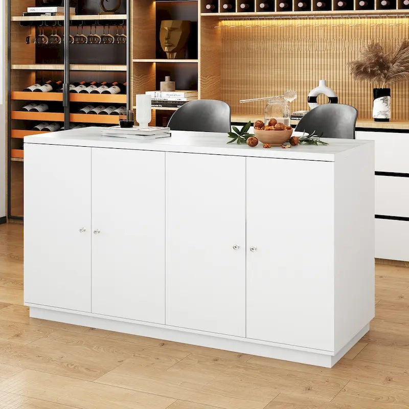 Îlot de cuisine 63W avec rangement blanc, tiroirs et placards - 63