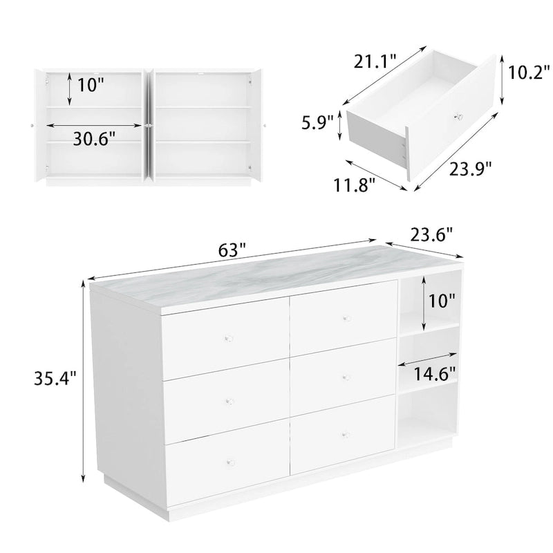 Îlot de cuisine 63W avec rangement blanc, tiroirs et placards - 63