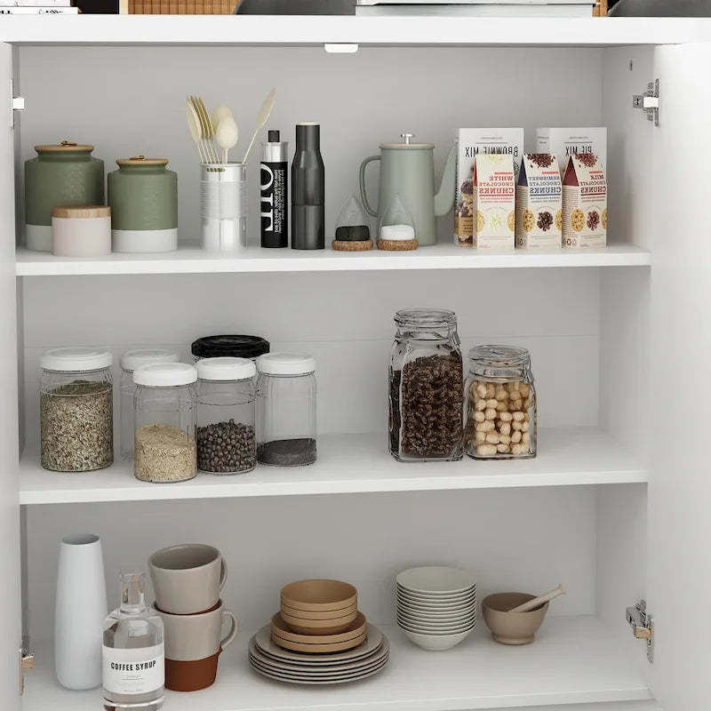 Îlot de cuisine 63W avec rangement blanc, tiroirs et placards - 63