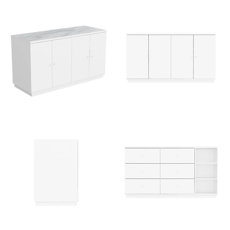 Îlot de cuisine 63W avec rangement blanc, tiroirs et placards - 63