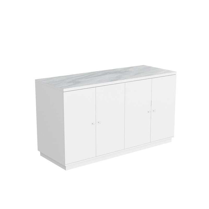 Îlot de cuisine 63W avec rangement blanc, tiroirs et placards - 63