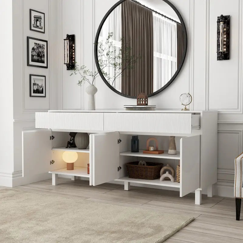 Buffet blanc – Meuble de rangement bas élégant de 160 cm
