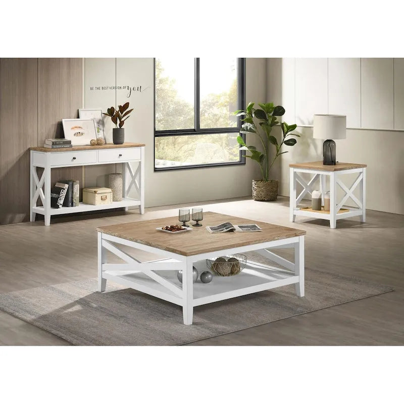 Table basse carrée Briggston marron et blanc