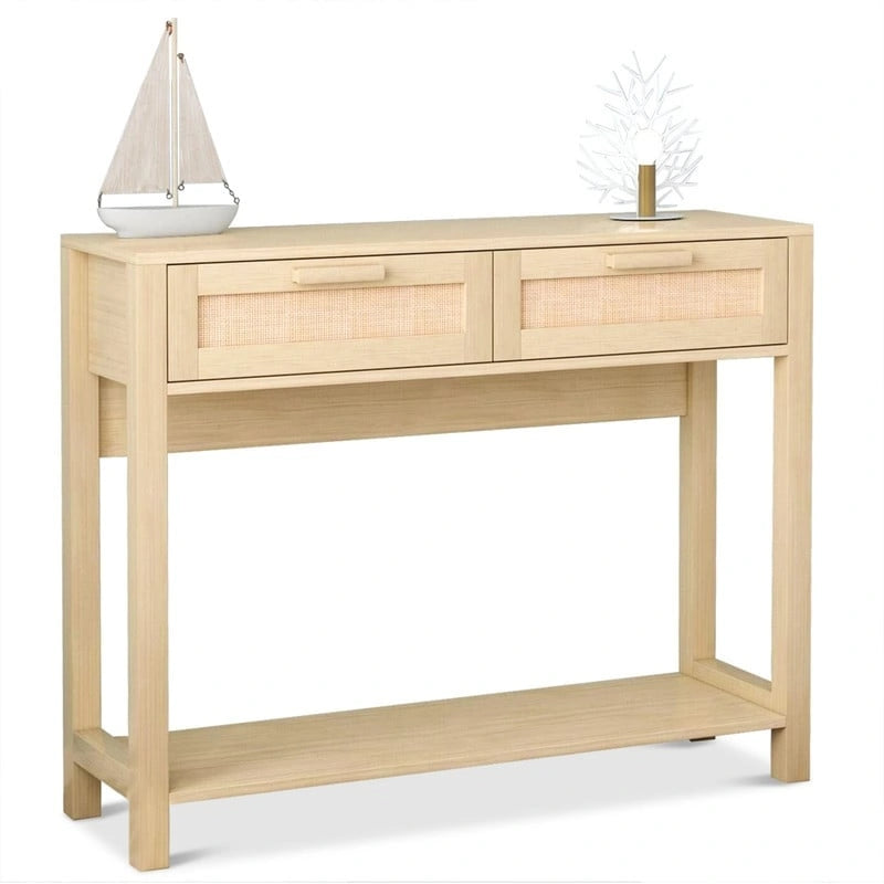 Console en rotin de 99,06 cm avec 2 tiroirs pour entrée