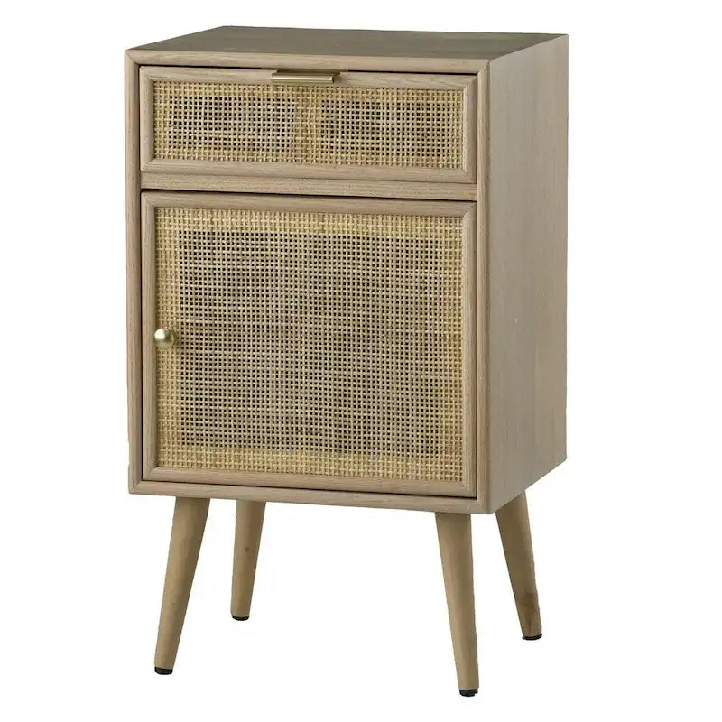 Meuble d'appoint de 71 cm, 1 tiroir, pin, design en rotin tressé - 71 H x 34,3 L x 41,9 P cm