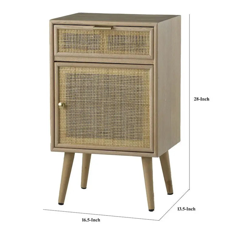 Meuble d'appoint de 71 cm, 1 tiroir, pin, design en rotin tressé - 71 H x 34,3 L x 41,9 P cm