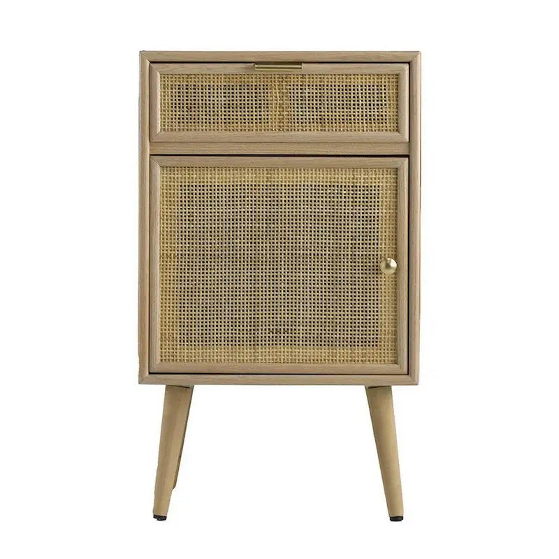 Meuble d'appoint de 71 cm, 1 tiroir, pin, design en rotin tressé - 71 H x 34,3 L x 41,9 P cm