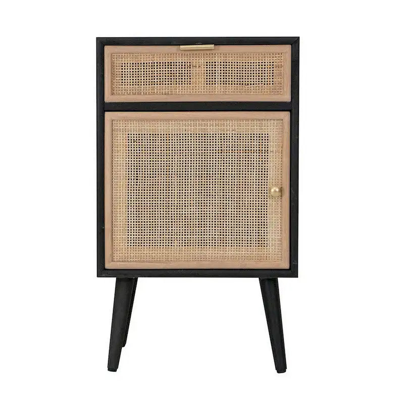 Meuble d'appoint de 71 cm, 1 tiroir, pin, design en rotin tressé - 71 H x 34,3 L x 41,9 P cm