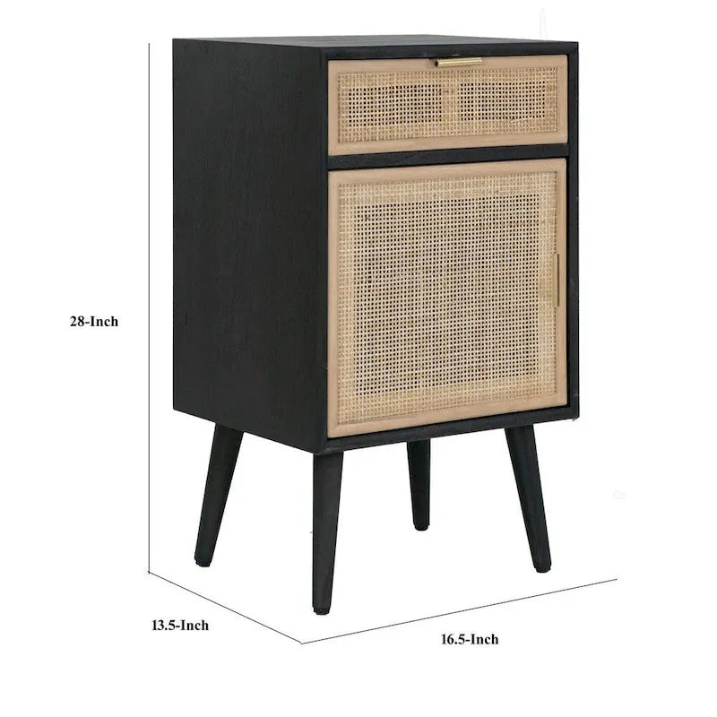 Meuble d'appoint de 71 cm, 1 tiroir, pin, design en rotin tressé - 71 H x 34,3 L x 41,9 P cm