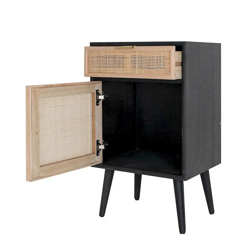 Meuble d'appoint de 71 cm, 1 tiroir, pin, design en rotin tressé - 71 H x 34,3 L x 41,9 P cm