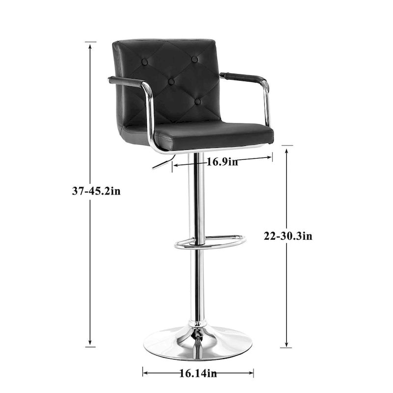 Tabourets de bar pivotants réglables en hauteur en cuir PU avec dossier et accoudoirs, lot de 4