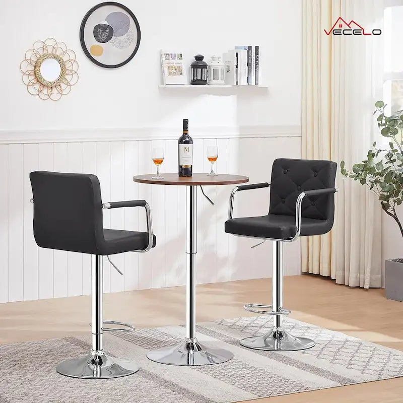 Tabourets de bar pivotants réglables en hauteur en cuir PU avec dossier et accoudoirs, lot de 4