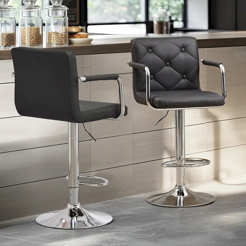 Tabourets de bar pivotants réglables en hauteur en cuir PU avec dossier et accoudoirs, lot de 4