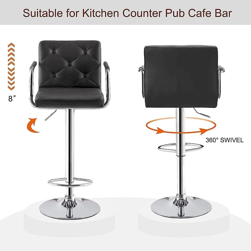 Tabourets de bar pivotants réglables en hauteur en cuir PU avec dossier et accoudoirs, lot de 4