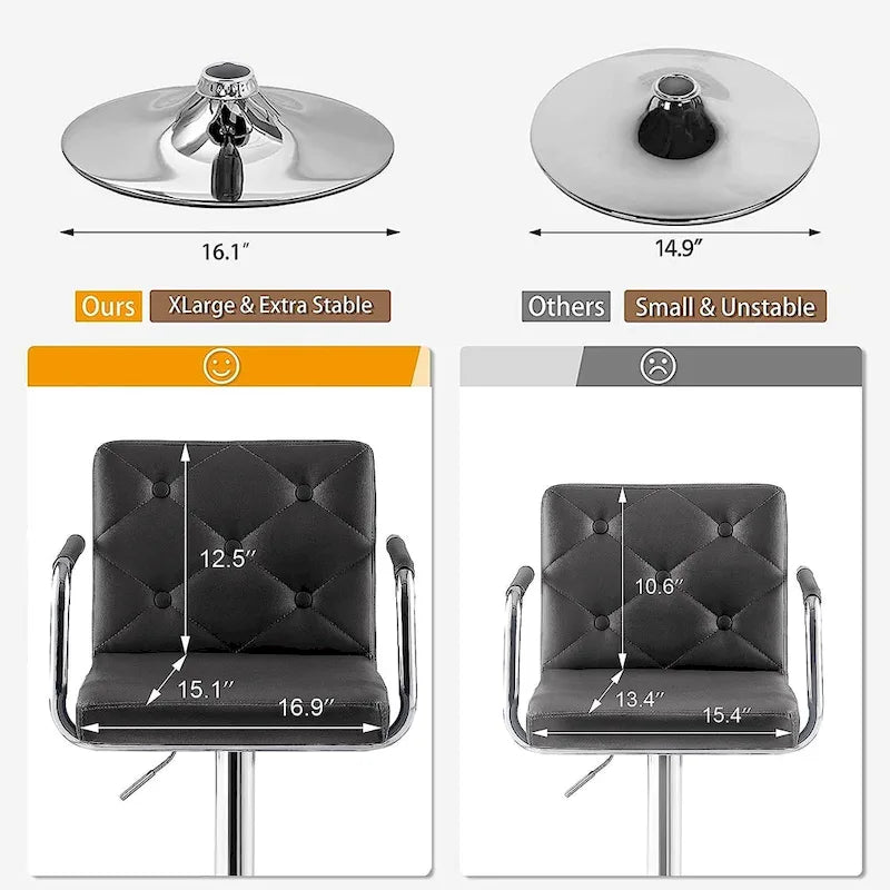Tabourets de bar pivotants réglables en hauteur en cuir PU avec dossier et accoudoirs, lot de 4