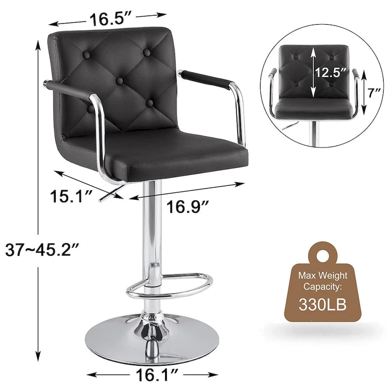 Tabourets de bar pivotants réglables en hauteur en cuir PU avec dossier et accoudoirs, lot de 4
