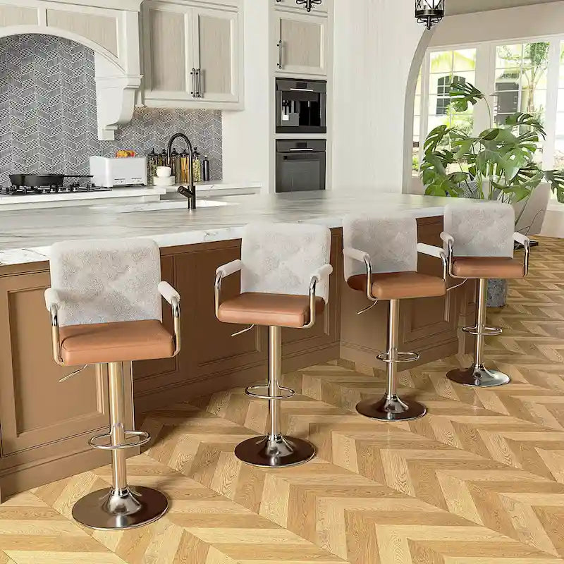 Tabourets de bar pivotants réglables en hauteur en cuir PU avec dossier et accoudoirs, lot de 4