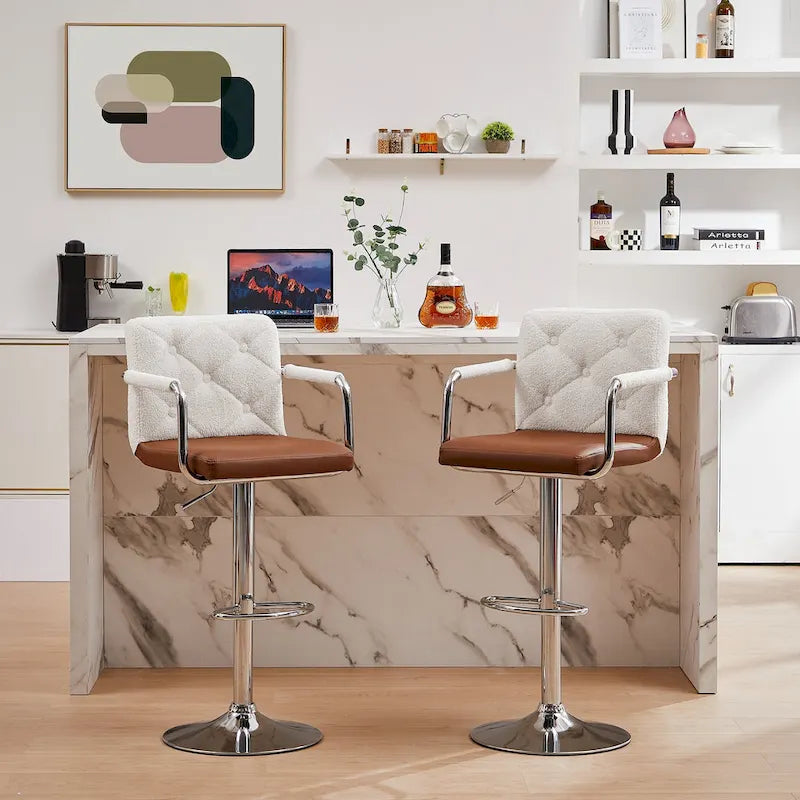 Tabourets de bar pivotants réglables en hauteur en cuir PU avec dossier et accoudoirs, lot de 4