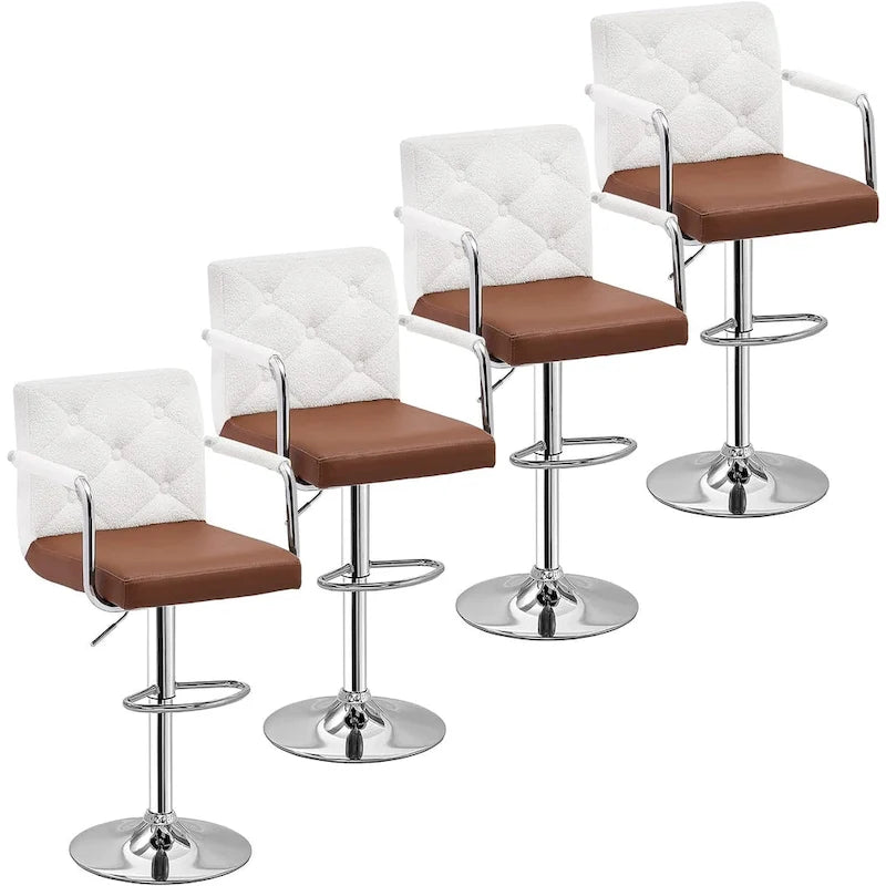Tabourets de bar pivotants réglables en hauteur en cuir PU avec dossier et accoudoirs, lot de 4