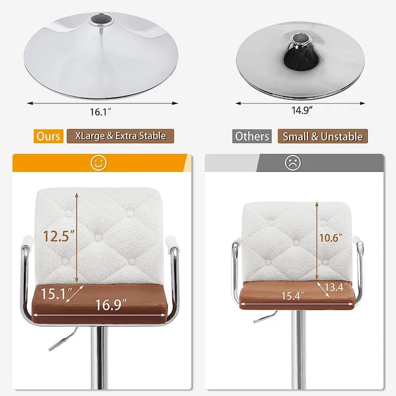 Tabourets de bar pivotants réglables en hauteur en cuir PU avec dossier et accoudoirs, lot de 4