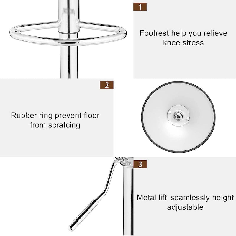 Tabourets de bar pivotants réglables en hauteur en cuir PU avec dossier et accoudoirs, lot de 4