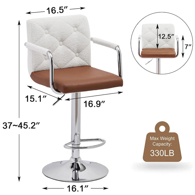 Tabourets de bar pivotants réglables en hauteur en cuir PU avec dossier et accoudoirs, lot de 4