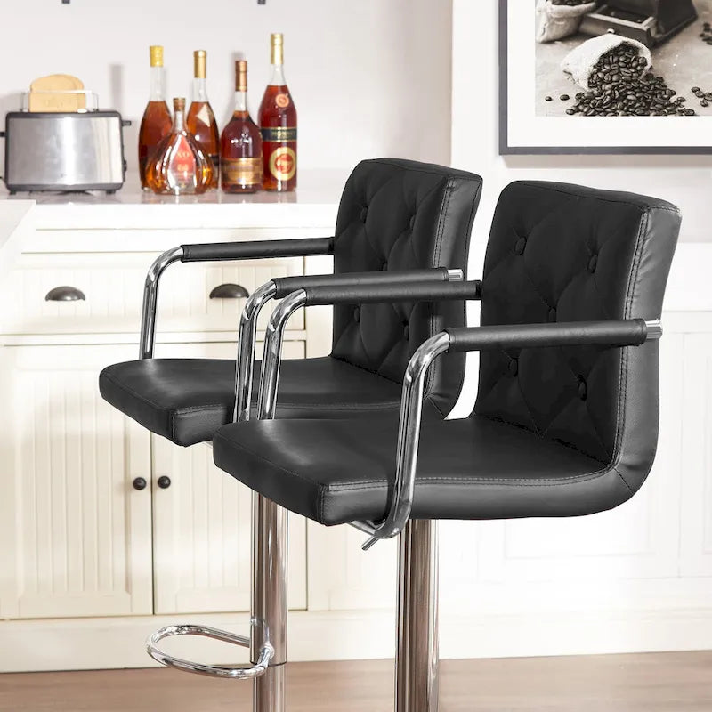 Tabourets de bar pivotants réglables en hauteur en cuir PU avec dossier et accoudoirs, lot de 4