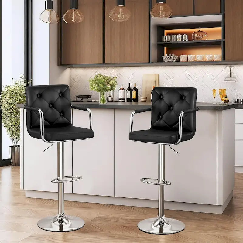 Tabourets de bar pivotants réglables en hauteur en cuir PU avec dossier et accoudoirs, lot de 4