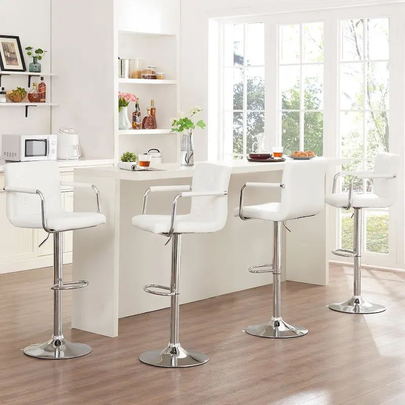 Tabourets de bar pivotants réglables en hauteur en cuir PU avec dossier et accoudoirs, lot de 4