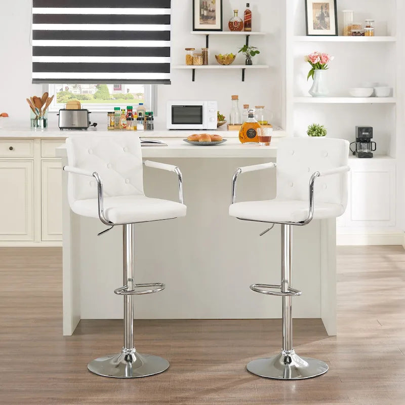 Tabourets de bar pivotants réglables en hauteur en cuir PU avec dossier et accoudoirs, lot de 4
