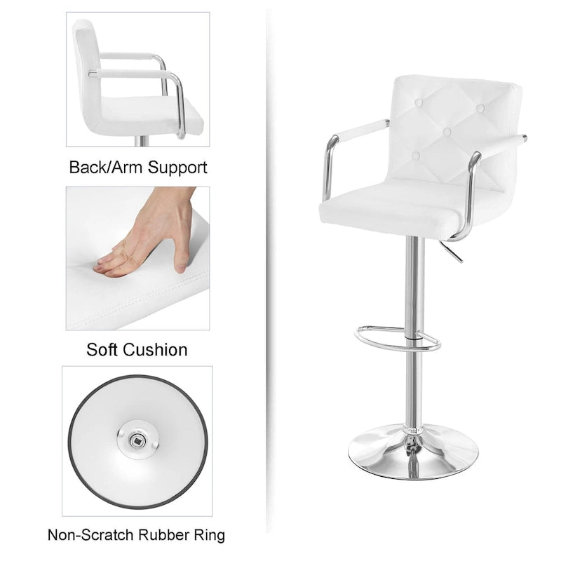 Tabourets de bar pivotants réglables en hauteur en cuir PU avec dossier et accoudoirs, lot de 4