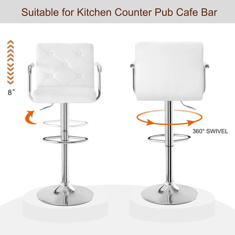 Tabourets de bar pivotants réglables en hauteur en cuir PU avec dossier et accoudoirs, lot de 4