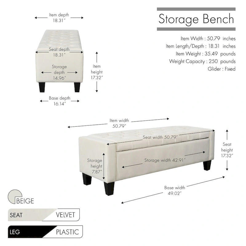 Banc de rangement capitonné en velours