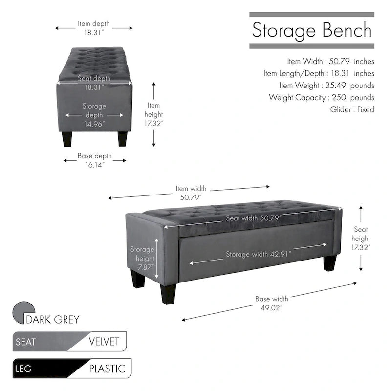 Banc de rangement capitonné en velours