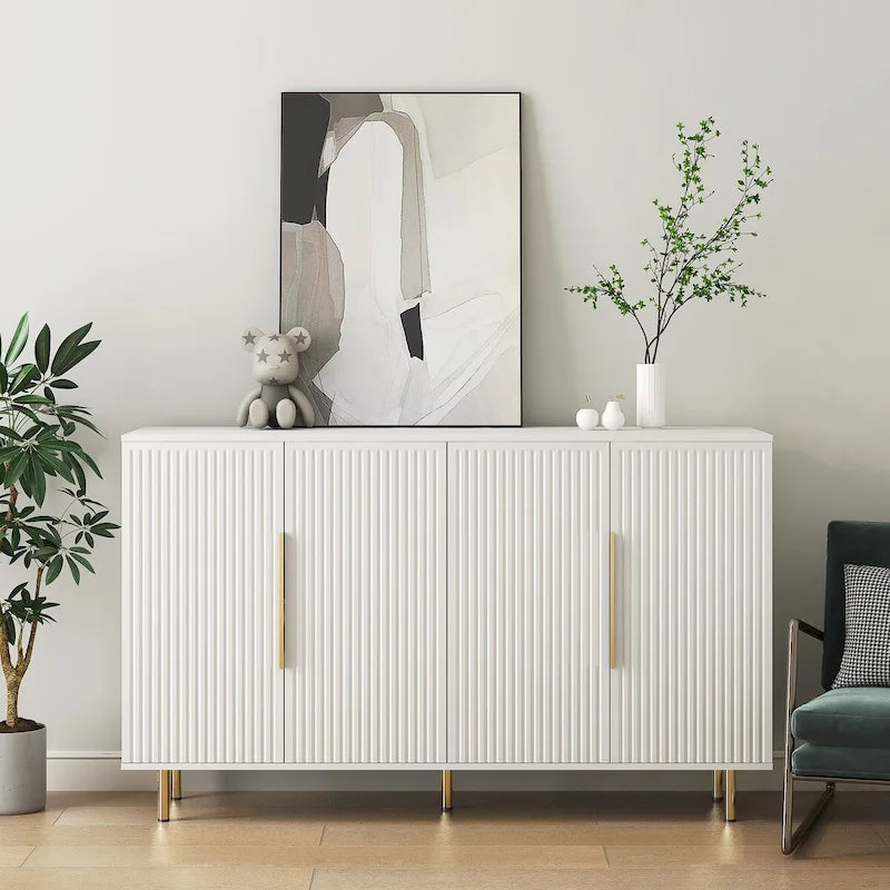 Meuble Buffet avec Rangement, Grand Buffet Cannelé avec Étagères Réglables, Commodes, Console Meuble d'Appoint
