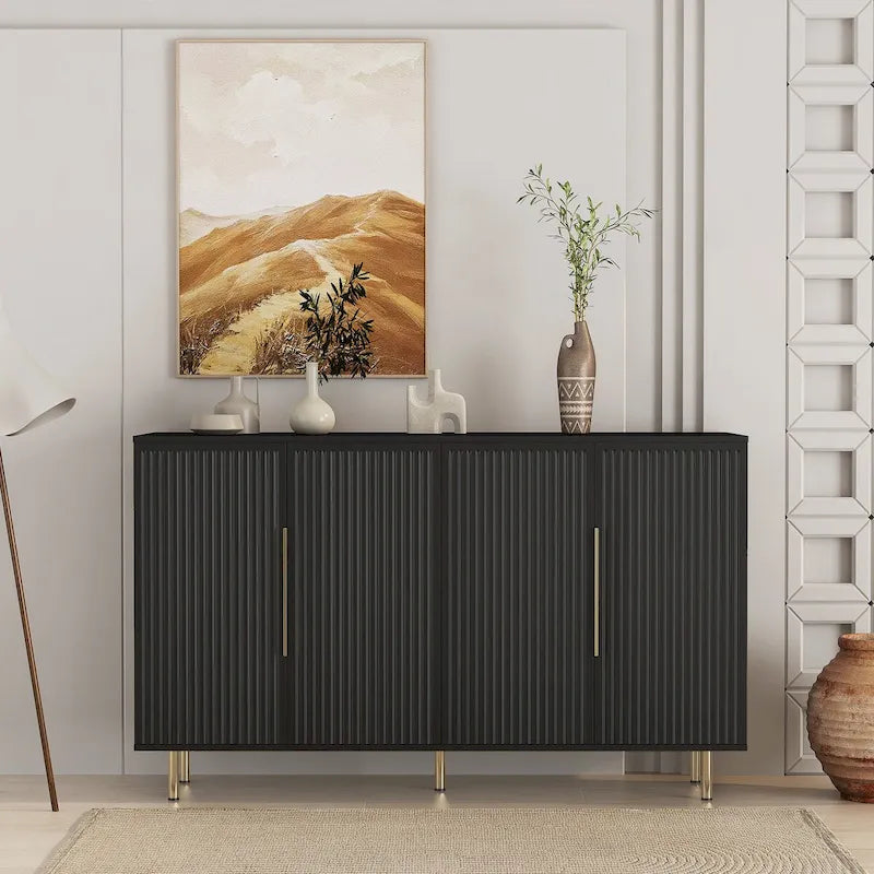 Meuble Buffet avec Rangement, Grand Buffet Cannelé avec Étagères Réglables, Commodes, Console Meuble d'Appoint