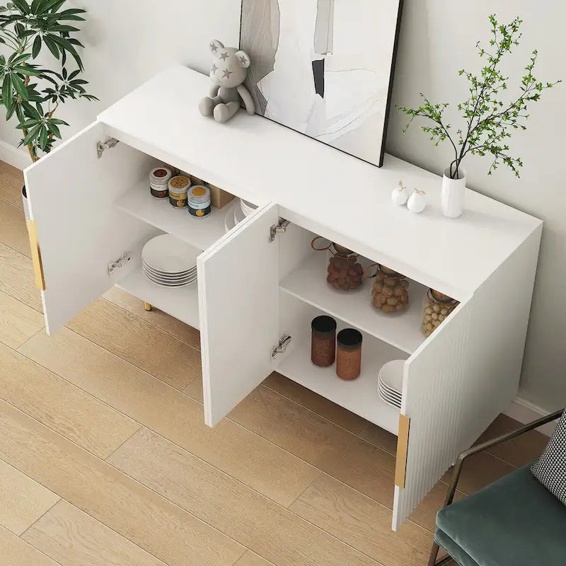 Meuble Buffet avec Rangement, Grand Buffet Cannelé avec Étagères Réglables, Commodes, Console Meuble d'Appoint