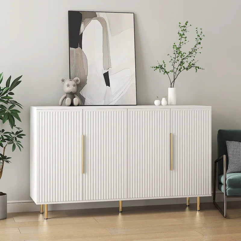 Meuble Buffet avec Rangement, Grand Buffet Cannelé avec Étagères Réglables, Commodes, Console Meuble d'Appoint