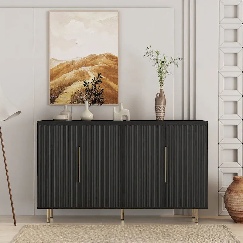 Meuble Buffet avec Rangement, Grand Buffet Cannelé avec Étagères Réglables, Commodes, Console Meuble d'Appoint