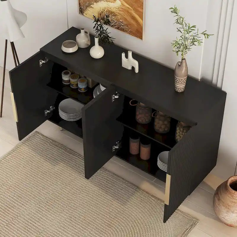 Meuble Buffet avec Rangement, Grand Buffet Cannelé avec Étagères Réglables, Commodes, Console Meuble d'Appoint