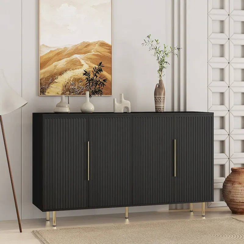 Meuble Buffet avec Rangement, Grand Buffet Cannelé avec Étagères Réglables, Commodes, Console Meuble d'Appoint